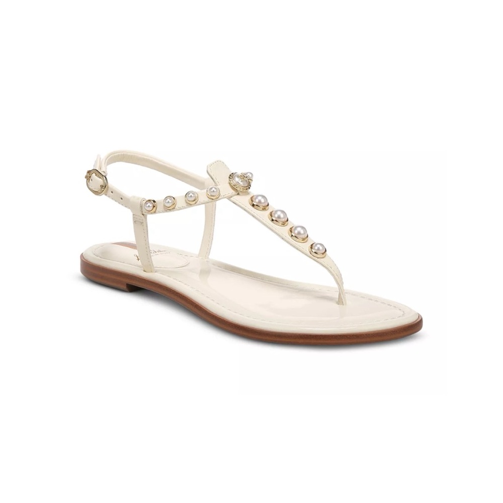 Sam Edelman Ivory Pearl T-Strap Sandals